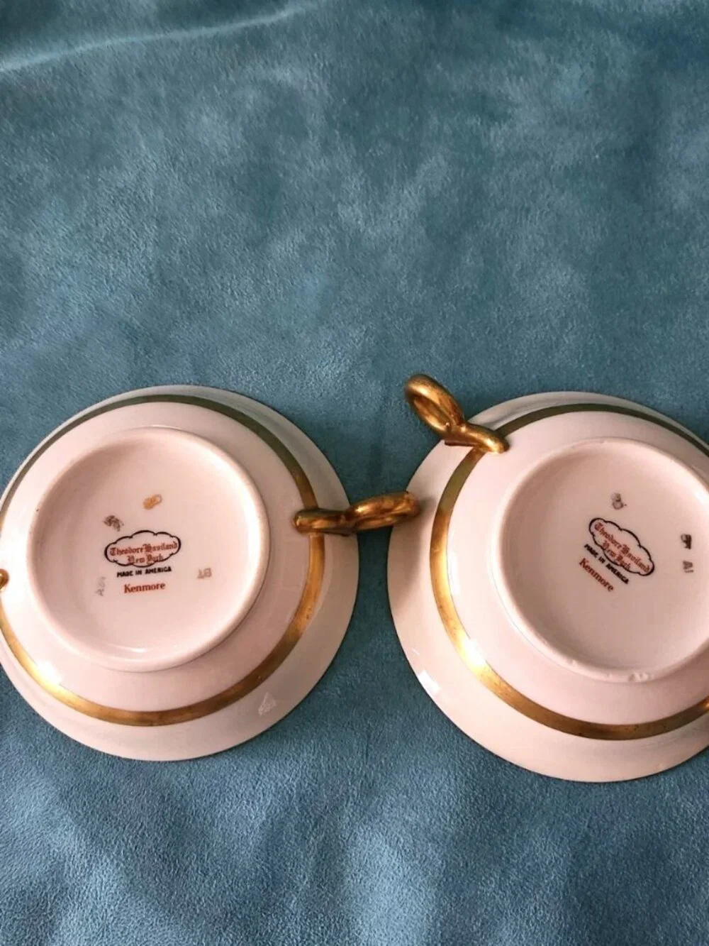 Theodore Haviland New York Cream Soup Bowls Kenmore Pattern gold floral handles